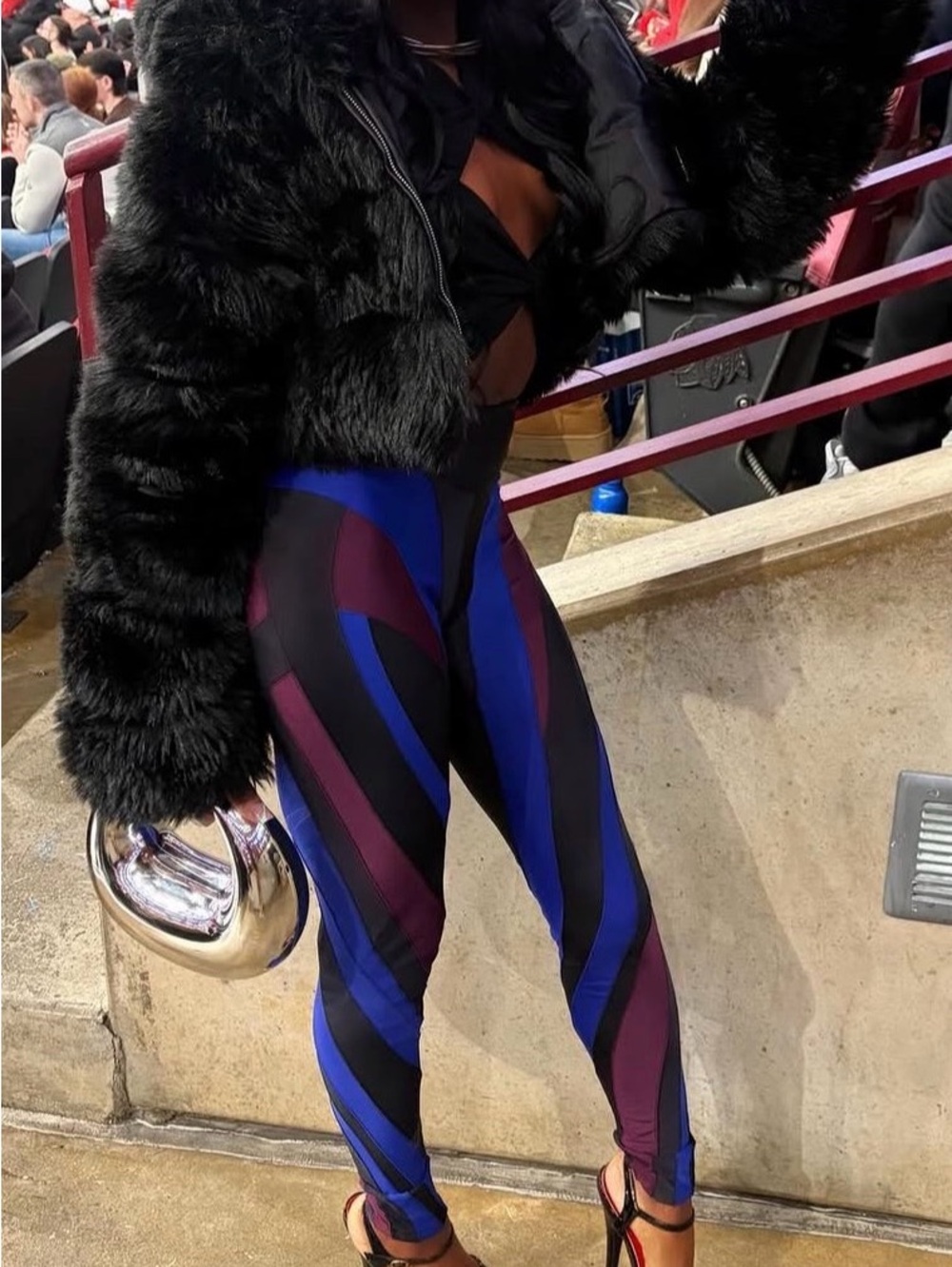 Mugler Colorblock leggings in Black, Blue & Burgundy